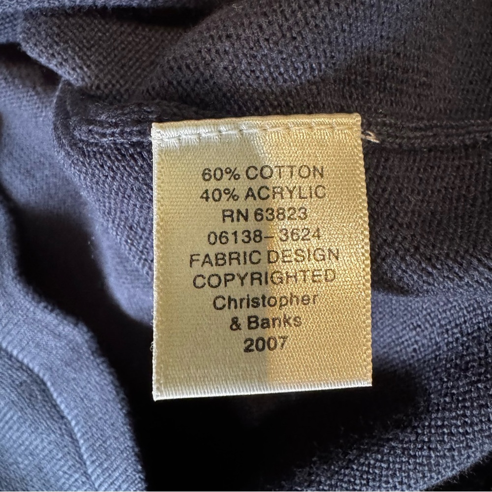 Christopher Banks Patriotic Navy Striped Star Knit Tee Size Medium Granny Chic - Picture 8 of 9